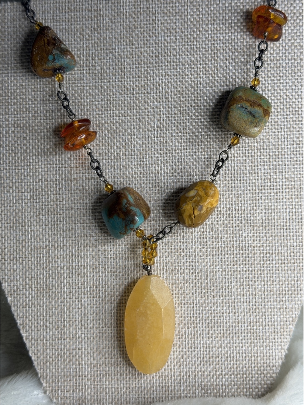 Vintage Silpada N1296 925 Silver Yellow Calcite Turquoise Amber Boho Necklace